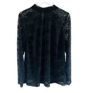Lane Bryant Black Lace Long Sleeve Blouse Top